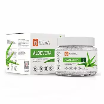 Гель Алоэ Вера от Krishna s - 250 г Чистый белый нелипкий прозрачный гель 3 в 1 с алоэ свежий успокаивающий гель для кожи, тела и волос, витамины C+E натуральные смягчающие вещества 250 gm