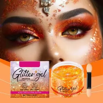Гель-блестки для тела, волос, макияжа. Цветной гель-блестки. Мягкие ингредиенты. Быстро создают привлекательные эффекты. One Size оранжевый