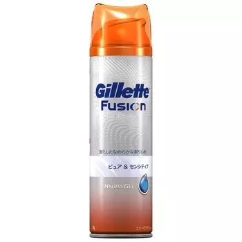 Гель для бритья Gillette Fusion Pure Sensitive для чувствительной кожи 195 г, слегка ароматизированный, бесцветный, бритвенный станок и мужской