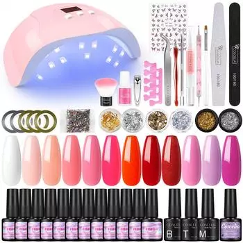 Гель-лак COSCELIA из яичной скорлупы с 12 шт., чистый гель-лак для ногтей и замачиваемый 36 Вт, лампа для сушки ногтей, блестящий набор маникюрных инструментов для ногтей