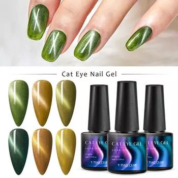 Гель-лак для кошачьего глаза зеленого цвета, отмачиваемый УФ-магнитным маникюром, искусством ногтей