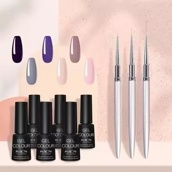Гель-лак для ногтей 6 бутылочек с 3 кистями для дизайна ногтей, набор кистей для дизайна ногтей 7 мл, замачиваемый лак, полуперманентный светоотражающий блеск