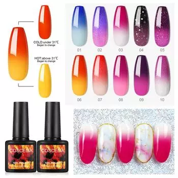 Гель-лак для ногтей COSCELIA, 10 цветов, изменяющий температуру, термостойкий гель для изменения цвета, 8 мл, полупостоянный УФ-гель, лак для ногтей, маникюр