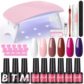 Гель-лак для ногтей COSCELIA, 7 мл, базовое верхнее покрытие и 6 Вт, USB светодиодная лампа для ногтей, сушилка для ногтей, УФ-гель-лак, стартовый набор, маникюрный набор для красоты ногтей