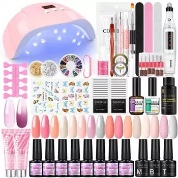Гель-лак для ногтей COSCELIA, лампа для сушки лака, УФ-светодиодная лампа с наращиванием полиэфирного гель-лака, инструменты для дизайна ногтей, маникюрный набор для ногтей