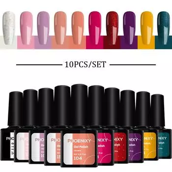 Гель-лак для ногтей PHOENIXY, 10 цветов, замачиваемый УФ-гель для ногтей, стартовый набор для дизайна ногтей, набор блестящих лаков для DIY, дома, гель для маникюра color 12