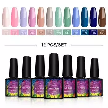 Гель-лак для ногтей PHOENIXY, 12 цветов, профессиональные УФ-светодиодные салонные гели для дизайна ногтей, отмачиваемый полуперманентный лак для ногтей, 8 мл set 01