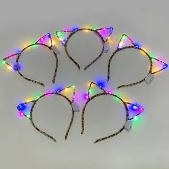 Gel Luna LED cat party headband LG-04, 4 leopard print, 5 pieces