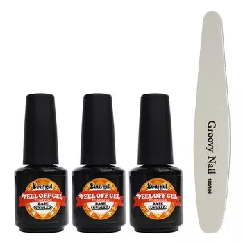 Гель-пилинг PRE GEL Peel Off 12 г, набор с пилкой-губкой BUC-12-PEEL 3 шт. 100/180 белый