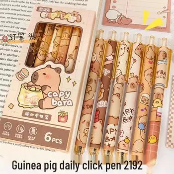 Гелевая ручка с кликом «Капибара», пишет плавно, черные чернила, милый дизайн морской свинки, не заедающий механизм, идеально подходит для студентов 1 Pen