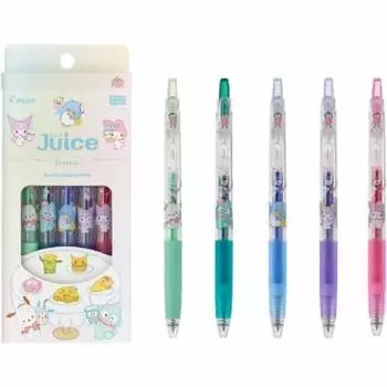Гелевая шариковая ручка Juice Sanrio Characters 5 цветов (B комплект/пастельно-зеленый (Почакко), бирюзово-зеленый (Хангиодон), голубое небо (Смокинг Сэм), Фиолетовый