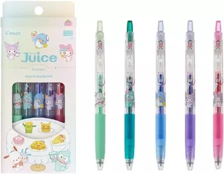 Гелевая шариковая ручка Sanrio Characters 5 цветов зеленый бирюзовый зеленый небесно-голубой фиолетовый розовый Juice set (B набор/пастель (Почакко), (Хангиодон), (Смокинг