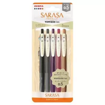 Гелевая шариковая ручка ZEBRA Sarasa Clip 0,5 мм, набор дополнительных цветов Vintage Color из 5 шт. N JJ15-5C-VI2-N