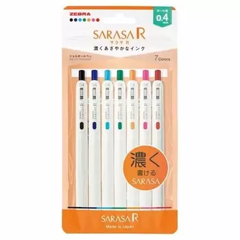 Гелевая шариковая ручка Zebra Sarasa R 0,4 мм, 7 цветов, набор N JJS29-R1-7C-N
