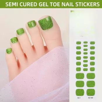 Гелевые наклейки для маникюра, наклейки для пальцев ног, однотонные полуотвержденные наклейки для ногтей с зеленым луком для фототерапии, наклейки для ног