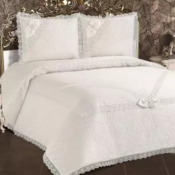 Gelincik Tiny Стеганое покрывало 3шт, Покрывало 250х250 с наволочкой, Ткань полиэстер, Размер двуспальная, Полноценная кровать, Кремовый