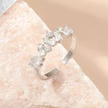 Кольцо GemChic женское сверкающее кольцо с цирконием регулируемое женское индивидуальное легкое роскошное кольцо на указательный палец подарок на день рождения, Рождество - серебряный