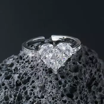 GemChic Women s Ring Trendy Heart Shape Embed Zircon Ring Fashion Light Luxury Opening Adjustable Index Finger Ring Birthday Christmas Jewelry Gift - серебряный