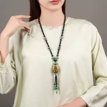 GemChic Женские новые этнические керамические бусины с цветочным кулоном Ожерелье Классическая винтажная длинная цепочка Подарок на день рождения, Рождество Ювелирные изделия