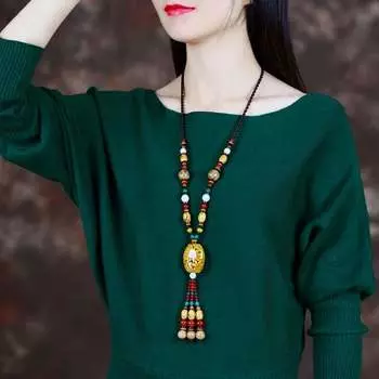 GemChic женские новые этнические керамические деревянные бусины кисточка кулон ожерелье винтажная длинная цепочка мода день рождения рождественский подарок ювелирные изделия