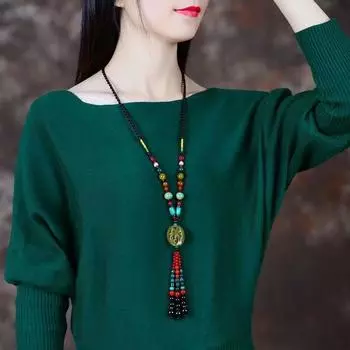 GemChic женские новые классические этнические керамические бусины кисточка кулон ожерелье винтажная регулируемая длинная цепочка подарок на день рождения Рождество ювелирные изделия