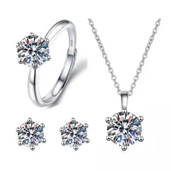 GemChic Женские новые сверкающие классические ожерелья с подвеской Six Claws Zircon, серьги, кольца, комплект из трех предметов, подарок на день рождения, Рождество