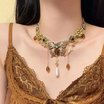 GemChic женские новые винтажные бриллиантовые бабочки цветы капли воды бахрома ключичная цепочка цепочка мода день рождения рождественский ювелирный подарок