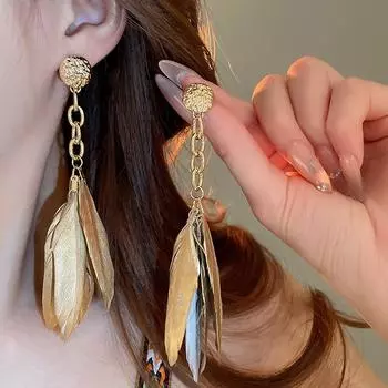 GemChic женские новые винтажные цепочки перья кисточки бахрома серьги этническая мода серьги-гвоздики на день рождения рождество ювелирные изделия подарок