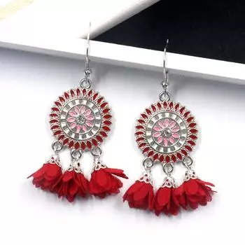 GemChic женские новые винтажные цветочные стразы круглые серьги-кисточки из сплава этнические модные серьги-крючки на день рождения рождественский подарок на день рождения жёлтый