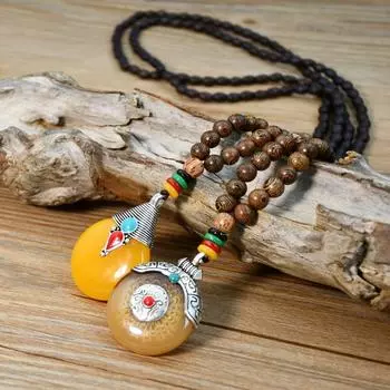 GemChic женские новые винтажные деревянные бусины янтарный кулон длинное ожерелье классическая этническая мода день рождения рождественский подарок на ювелирные изделия