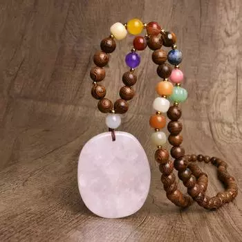 GemChic женские новые винтажные деревянные бусины розовый натуральный камень кулон длинное ожерелье этническая мода день рождения рождественский подарок ювелирные изделия