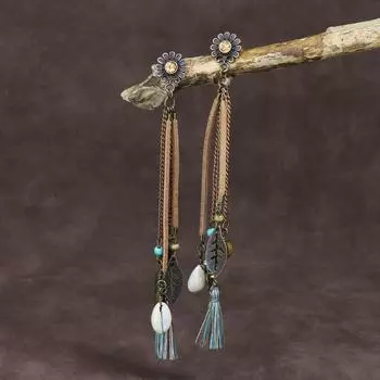GemChic женские новые винтажные длинные серьги с бахромой из ракушек и подсолнухов, этнические модные серьги на день рождения, рождественский подарок на день рождения