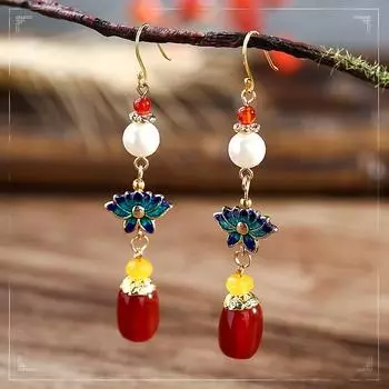 GemChic женские новые винтажные красные сплавы лотоса агата кисточки изысканные серьги этническая мода крючки серьги на день рождения рождественский подарок ювелирные изделия