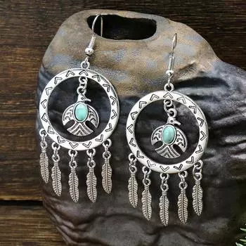 GemChic женские новые винтажные круглые полые серьги с бахромой в виде листьев и птиц, этнические модные серьги-крючки, подарок на день рождения, Рождество