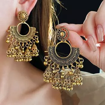 GemChic женские новые винтажные круглые веерные фонарики колокольчики бахрома серьги этническая мода серьги-гвоздики на день рождения рождественский подарок ювелирные изделия