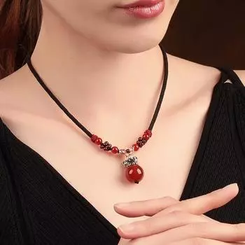 GemChic женские новые винтажные простые красные агаты бусины кулон ожерелье цепь мода день рождения рождество ювелирные изделия подарок