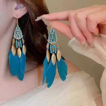 GemChic женские новые винтажные разноцветные перья кисточки бахрома серьги этническая мода крючки серьги на день рождения рождество ювелирные изделия подарок