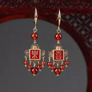 GemChic женские новые винтажные серьги из красного агата в китайском стиле этнические модные серьги-крючки на день рождения рождественский подарок на день рождения