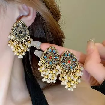 GemChic женские новые винтажные серьги-капли с бриллиантами и бахромой, этнические модные серьги-гвоздики на день рождения, рождественский подарок на день рождения