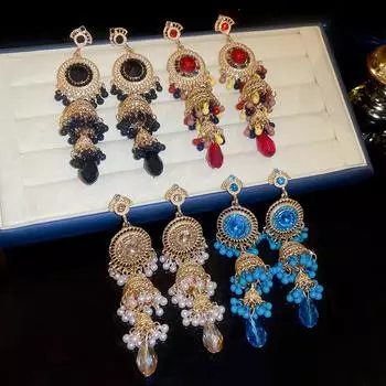 GemChic женские новые винтажные серьги-колокольчики со стразами и бахромой, этнические модные серьги-гвоздики, легкие роскошные украшения на день рождения, рождество, подарок