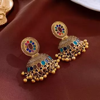 GemChic женские новые винтажные серьги со стразами в виде колокольчиков и бахромы с кисточками, этнические модные серьги-гвоздики, подарок на день рождения, Рождество