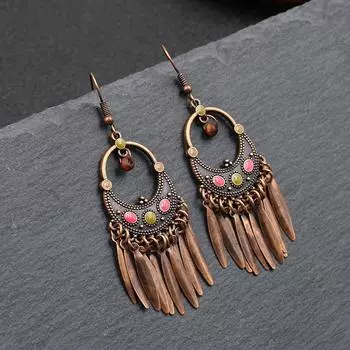 GemChic женские новые винтажные серьги в форме луны с длинными кисточками и бахромой, этнические модные серьги-крючки, подарок на день рождения, Рождество, ювелирные изделия