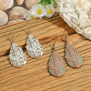 GemChic женские новые винтажные серьги в виде кактусов, вырезанные из дерева, этнические модные серьги-крючки, подарок на день рождения, Рождество