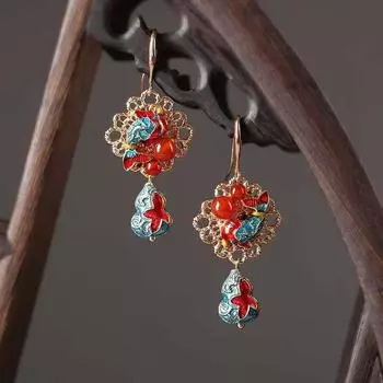 GemChic женские новые винтажные сплавы красная рыба калебаш агат изысканные серьги этническая мода серьги крючки на день рождения рождественский подарок ювелирные изделия