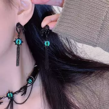 GemChic Женские персонализированные темно-зеленые серьги-колье с бахромой в виде глаз дьявола на ключице, комплект из двух предметов, подарок на день рождения, Рождество