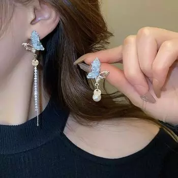 GemChic женские серьги-гвоздики с иглами, асимметричные серьги-бабочки с имитацией драгоценного камня, модные милые серьги, ювелирные изделия на день рождения, Рождество, подарок