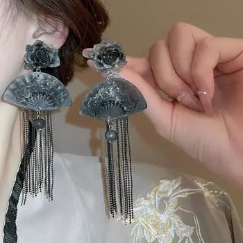 GemChic женские серьги в китайском стиле, полимерные цветочные веерные серьги с бахромой, винтажные длинные серьги-капли, ювелирные изделия на день рождения, Рождество, подарок