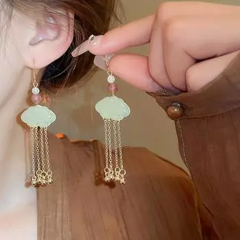 GemChic женские серьги в китайском стиле с кристальной бахромой и крючками для ушей, длинные серьги-капли в стиле ретро, изысканные украшения на день рождения, Рождество, подарок