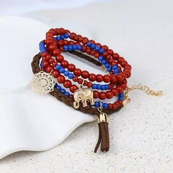 GemChic женский этнический браслет из пяти хрустальных бусин из сплава в виде слона, классическая ретро-эластичная цепочка, подарок на день рождения, Рождество, ювелирные изделия