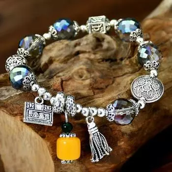 GemChic женский этнический цветной хрустальный браслет из пчелиного воска с бусинами из сплава, классический ретро-эластичный браслет на день рождения, Рождество, ювелирные изделия в подарок